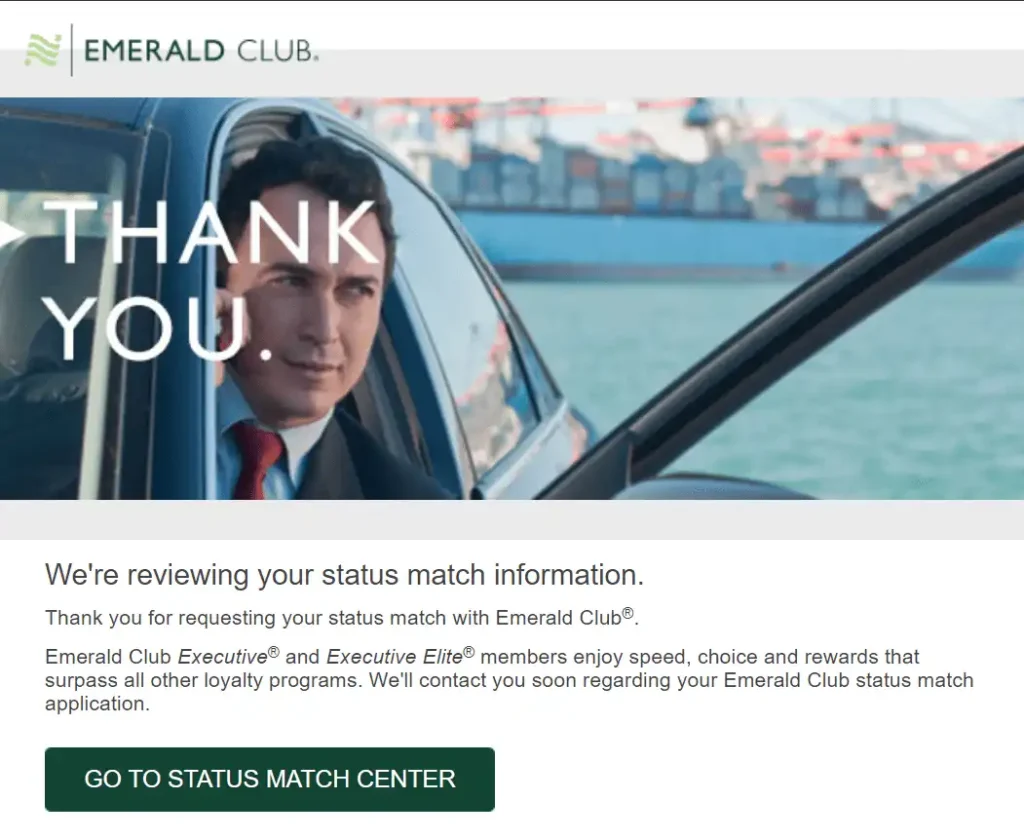 National Car Rental Status Match Email Confirmation