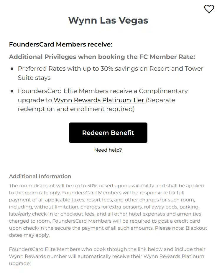 Wynn Las Vegas Platinum Member Upgrade Perk