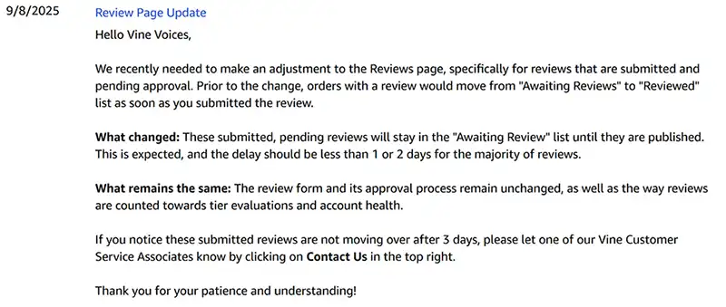 Amazon Vine New Review Process