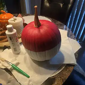 Paint the bottom half of Your Halloween Pokémon Ball pumpkin with white acrylic paint